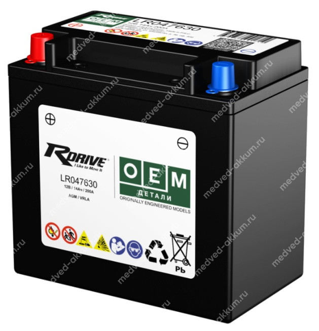 RDrive OEM AGM 14 Ач YTX14 (LR047630) вспомог.