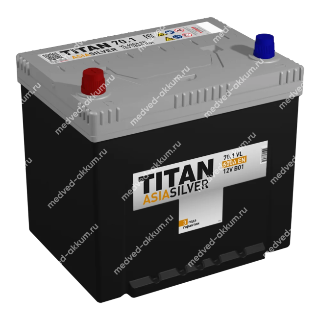 Titan AsiaSilver 70 Ач пр. D23R борт.